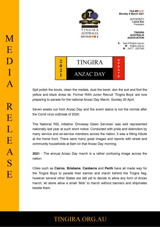 Tingira Anzac Day 2021